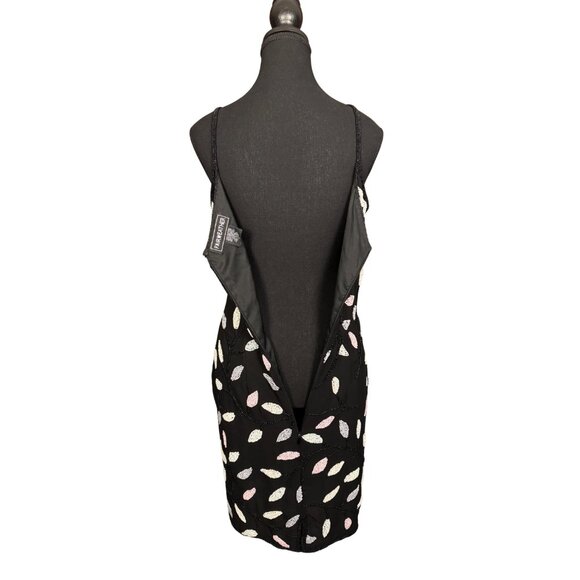 Vintage 90s Beaded Slip Dress Black Mini Y2K Aesthetic Fairycore Party Dress - Picture 7 of 9